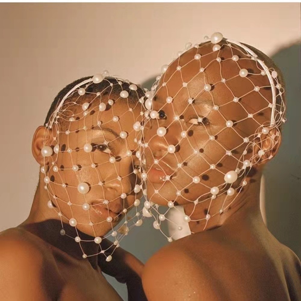 Pearl birdcage for face wedding veil